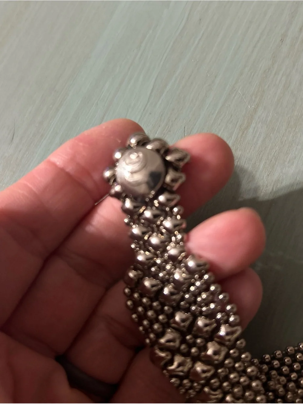 Sergio Gutierrez Liquid Metal Snap Bracelet W/ Matching Dangle Earrings.